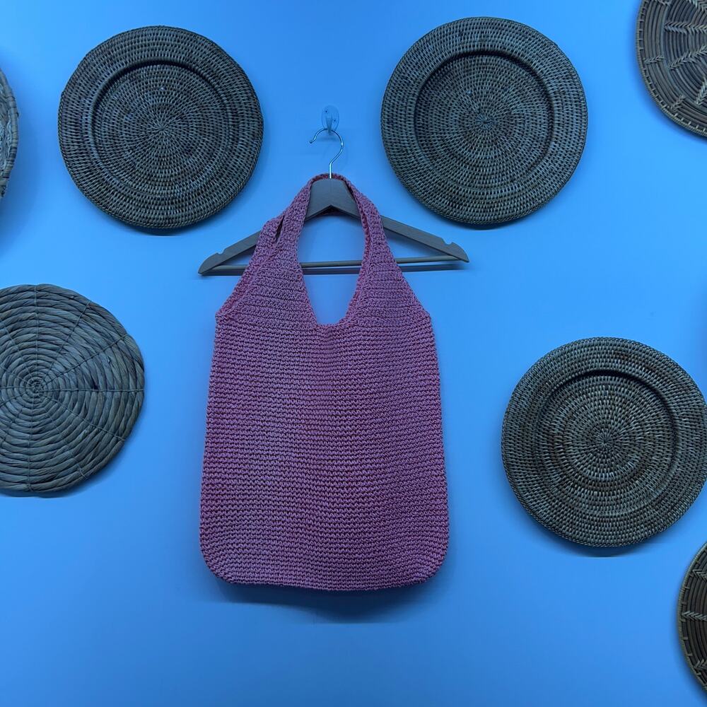 Aerie Pink Raffia Straw Shoulder Bag Tote Beach Vacation Boho Oversized